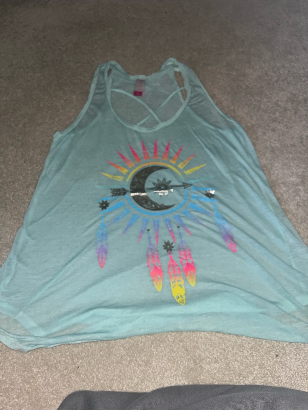 No Boundaries Mint Racerback Tank with Rainbow Dreamcatcher Graphic